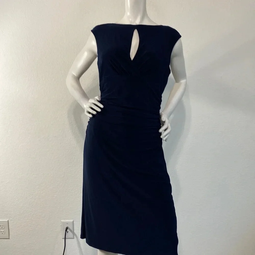 Lauren Ralph Lauren Navy Blue Knee Length Sleeveless Pencil Sheath Dress Size 12